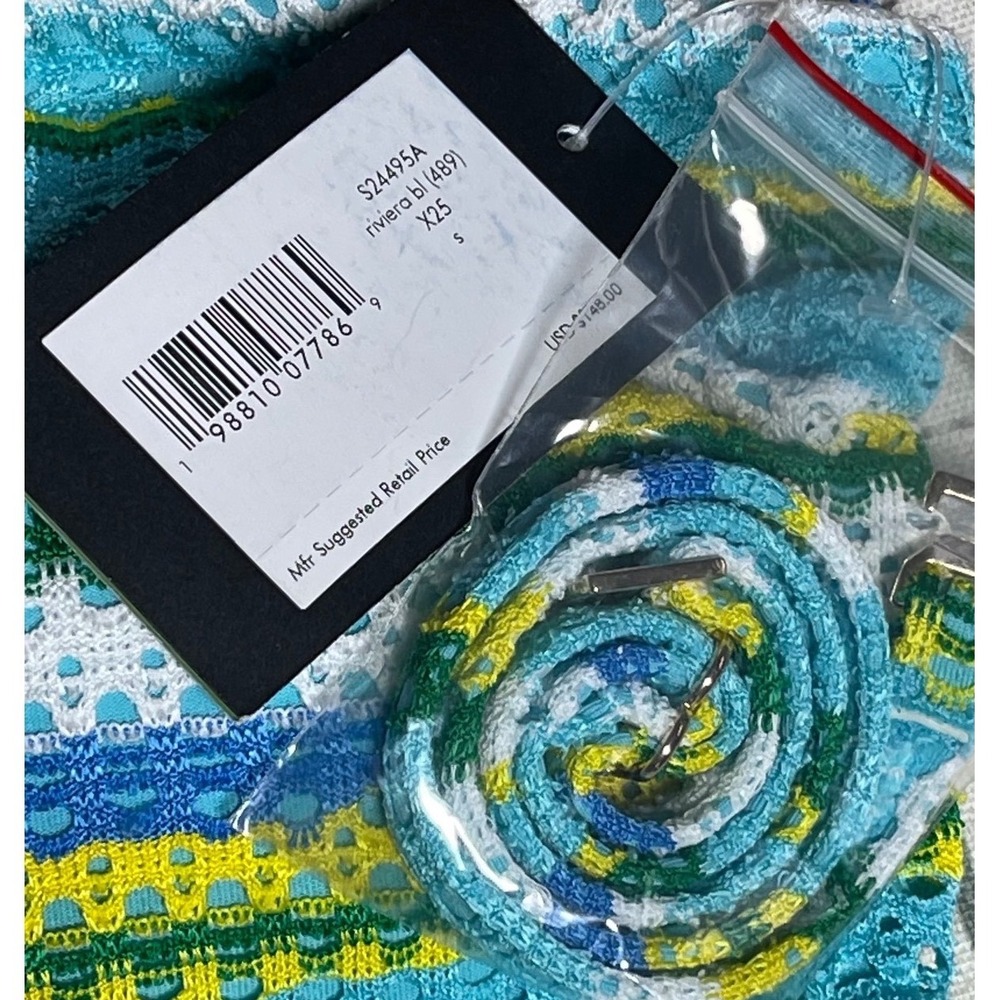 Kate Spade Riviera Blue Striped Crochet Bandeau One Piece Swimsuit Small NWT - Picture 4 of 5